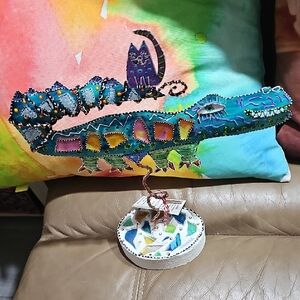 Colorful Crocodile and Cat Decorative Pillow